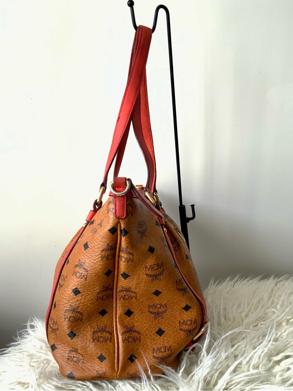 Authentic MCM Cognac Visetos Pleated Tote Bag - Picture 7 of 17